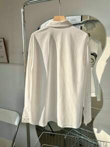 Chiquease Women 3D Floral Decor Drop Shoulder Long Sleeve Loose Casual Blouse, Autumn Fall Cloth For Women