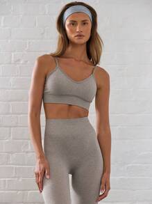 Musera Sport Solid Cropped Sports Cami Top, Padel, Tennis, Pickleball Gym Fitness - Grey - View 1