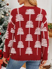 SHEIN Unity Women's Christmas Pattern Oversized Pullover Sweater, Sweet & Youthful, Knit Pullover Fall Winter - Red - View 2