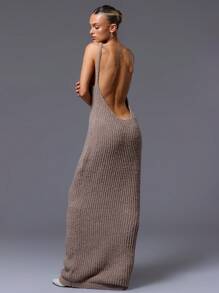 MUSERA Extreme Scoop Back Maxi Sweater Dress - Camel - View 3