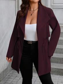 Franclia Chaqueta informal de talla grande de color liso con cordón en la cintura, para otoño