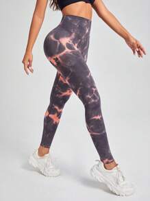 Easithlete Tie Dye Wideband Waist Sports Leggings - Multicolor - View 3