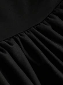 SHEIN MOD 大码夏季黑色不对称斜领褶皱针织褶皱迷你连衣裙适合度假约会装