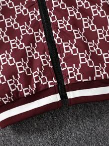 SHEIN Bộ áo len cardigan in chữ thanh lịch dành cho bé trai ngoài trời - Màu Đỏ Sâu - Xem 4