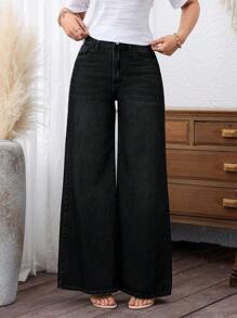 EMERY ROSE Vaqueros de pierna ancha lavados informales para invierno