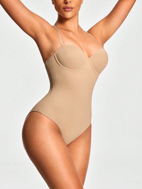 Shapelle Forme 1pc Women's Solid Color Spaghetti Strap Cross Back Minimalist Casual Bodysuit