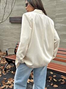 SHEIN EZwear Summer Outfits Lapel Neck Flap Detail Blazer - Apricot - View 3