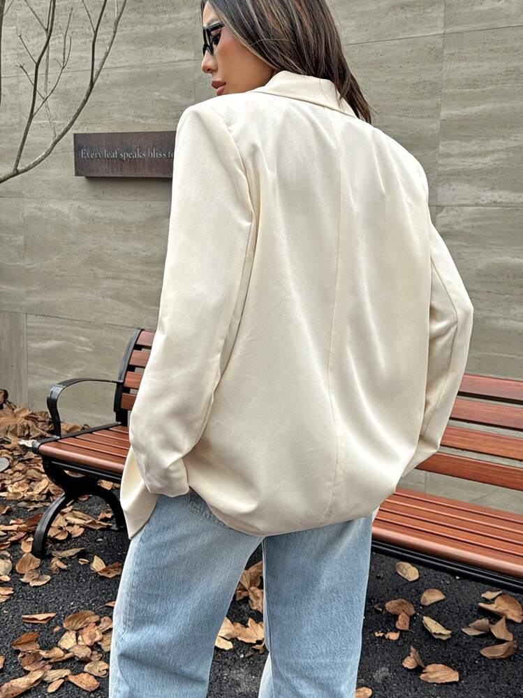 SHEIN EZwear Conjunto de verano Blazer con cuello de solapa y detalle de solapa - Albaricoque - Añade 3