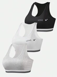 3 件套 少女简约时尚纯色灰白黑色吊带背心文胸内衣套装 - 彩色 - 查看 1
