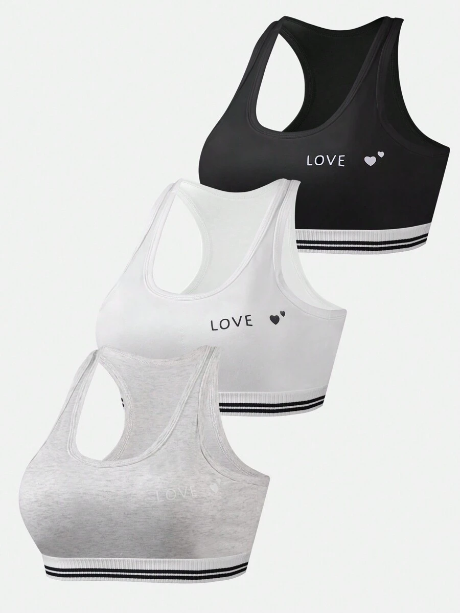 3 件套 少女简约时尚纯色灰白黑色吊带背心文胸内衣套装 - 彩色 - 查看 1