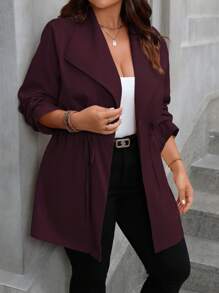 Franclia Chaqueta informal de talla grande de color liso con cordón en la cintura, para otoño