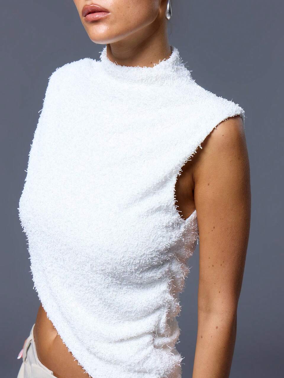 Mock Neck Asymmetrical Hem Sleeveless Tank Top Elegant Casual Blancs Airport Outfits Holiday Cute Festival Elegant Spring Summer
