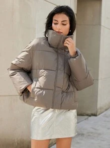 Aveloria Modichic 年轻人潮流2024冬装新款校园风时尚拼布冬装棉服夹棉外套 - 灰色 - 查看 5