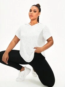 Plus Size Floral Contrast Mesh Splice Hoodie