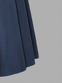 Elegant Women's A-Line Skirt, Suitable For Dates, Student Wear, Daily Travel, Versatile, Casual, Beach And Other Occasions. Elegant And Casual Women's A-Line Skirt, Solid Color, Waist-Shaping, Pleated Design, Woven Fabric, Available In Multiple Colors, Suitable For Outings And Can Also Be Worn As Loungewear. - Navy Blue - View 9