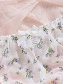 2pcs Romantic Floral Print, Lace Patchwork, Pleated, Bow Detail Women Lingerie Set - Multicolor - View 8