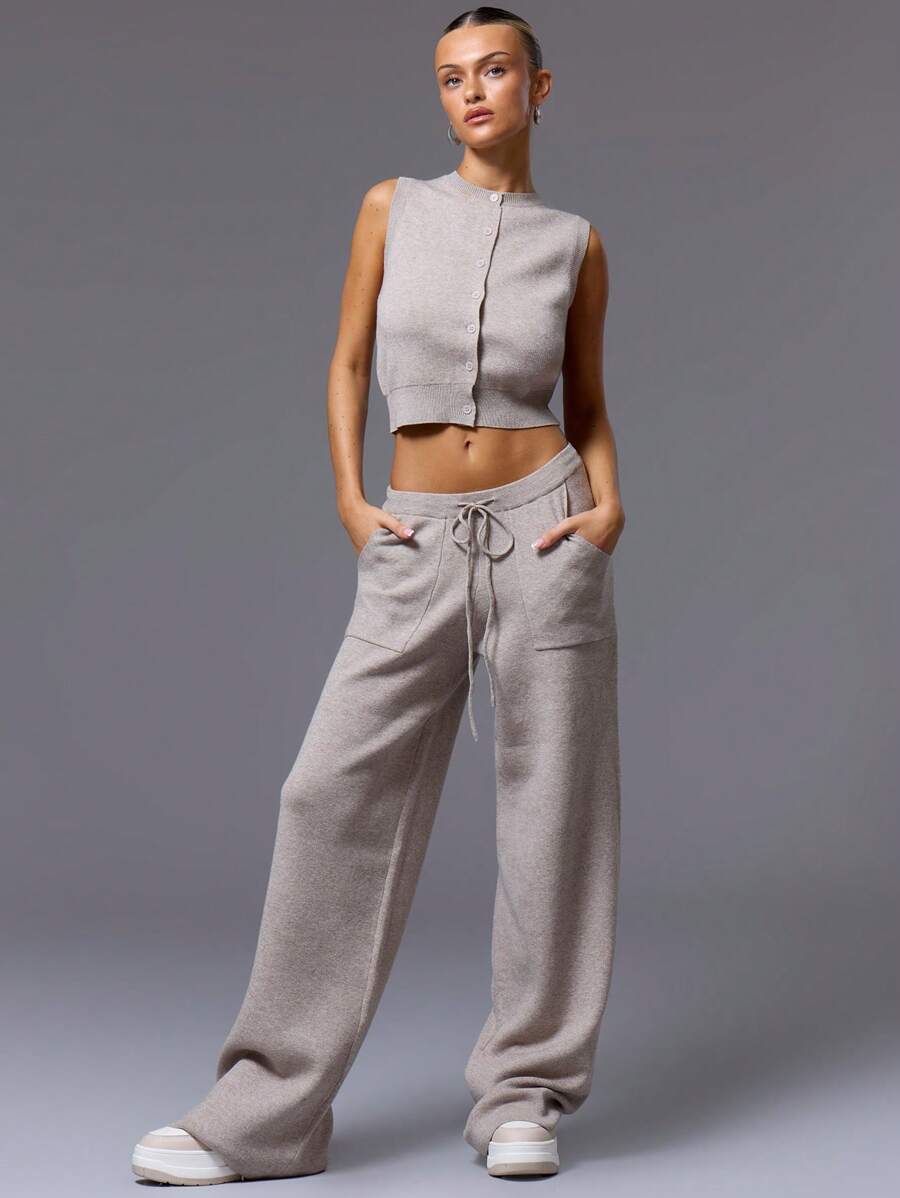 MUSERA Quần dài dệt kim có túi lớn, thắt eo, phong cách mùa xuân, Y2K, 90s, thường ngày, dễ thương, phù hợp đi sân bay, đi nghỉ mát, mùa hè, đi học, mùa đông, mặc hàng ngày, công sở, thanh lịch, áo len mùa xuân. - Màu Khaki - Xem 1