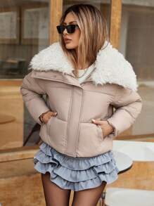 Aveloria Affinna Abrigo de invierno con cuello alto ajustable, bajo ajustable, cremallera corta, relleno acolchado, aislamiento sintético con poliéster, chaqueta de invierno de estilo elegante