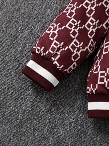 SHEIN Bộ áo len cardigan in chữ thanh lịch dành cho bé trai ngoài trời - Màu Đỏ Sâu - Xem 6