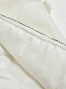 SHEIN MOD High Collar Sleeveless Fuzzy Patchwork Padded Padded Coat,Fuzzy Padded Coat,Winter Padded Coat,Puffer Puffer,Fleece Puffer,Winter Women Puffer,White Costume,White Jacket - White - View 5