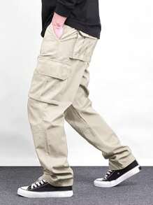 Manfinity Homme Men's Casual Multi-Pocket Cargo Pants For All Seasons, Fall - Beige - View 3