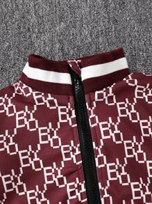 SHEIN Bộ áo len cardigan in chữ thanh lịch dành cho bé trai ngoài trời - Màu Đỏ Sâu - Xem 5