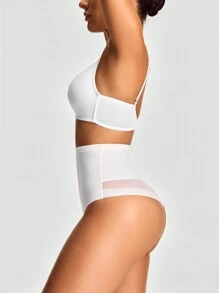 SHAPORA Women's Solid Color Minimalist Stretch Breathable Mesh Contrast High Waist Shaping Leggings - White - View 5