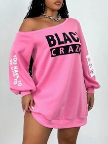 Maweii 大码女式字母印花不对称领口长袖运动衫