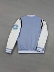 Manfinity Roghcode 男士秋季字母印花长袖拼色休闲宽松棒球夹克，外出街头穿字母棒球拼色夹克，送给朋友、丈夫、男朋友的礼物 - 彩色 - 查看 2