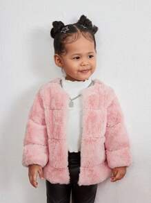 SHEIN 1pc Baby Girl Warm Fluffy Long Sleeve Coat, Pink, Autumn/Winter - Pink - View 6