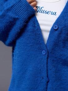 MUSERA Cárdigan de punto de mohair con abotonadura, básico lindo del estilo Y2K de los 90, casual, para aeropuerto y vacaciones, oversize