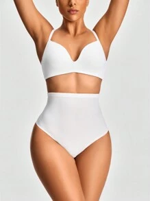 SHAPORA Women's Solid Color Minimalist Stretch Breathable Mesh Contrast High Waist Shaping Leggings - White - View 4