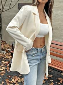 SHEIN EZwear Summer Outfits Lapel Neck Flap Detail Blazer - Apricot - View 2