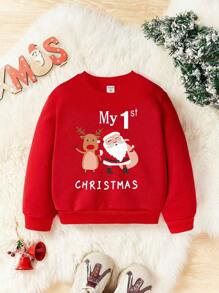 Áo nỉ cổ tròn in hình ông già Noel và tuần lộc cho bé trai - Đỏ - Xem 1