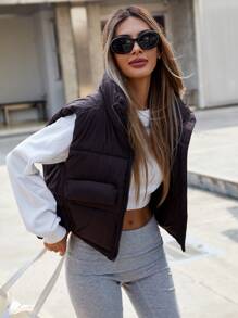 Aveloria Affinna French Style Ins Vest For Women, Winter Clothes New Design Zipper Stand Collar Fashion Outer Wear WaistPuffer CoatPadded Insulated Polyfill Synthetic Insulation Winter Coat Winter Jacket Jacket Fashion Winter Clothes Outfit