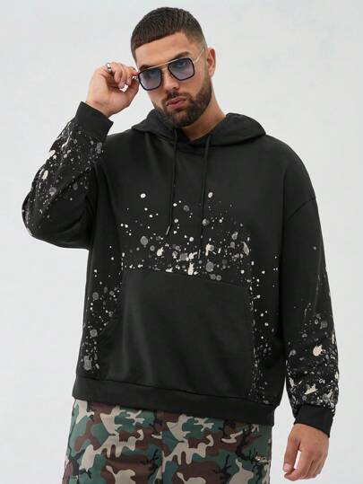 Manfinity VCAY Sudadera con capucha de manga larga, bolsillo, holgada y casual para hombres de talla grande, para otoño e invierno
