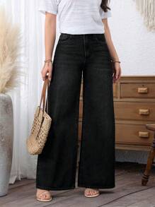 EMERY ROSE Vaqueros de pierna ancha lavados informales para invierno