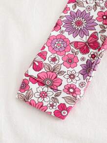 Cozy Pixies 2 件装女婴花卉印花针织柔软圆领长袖上衣和长裤贴身睡衣套装