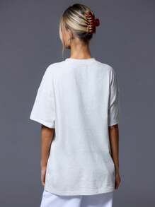 MUSERA 标语宽松T恤 印花T恤 休闲春夏复活节休闲优雅假日 - 白色 - 查看 3