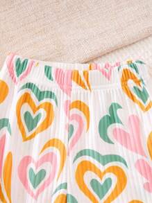 SHEIN Bộ 2 món/Bộ áo len dệt kim in hình trái tim và quần dài cho bé gái, trang phục thường ngày ấm áp và thoải mái cho mùa thu đông - màu đen - Xem 5