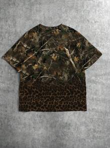 Attitoon 休闲简约全身迷彩豹纹图案时尚宽松女式圆领短袖 T 恤 - 白色 - 查看 5