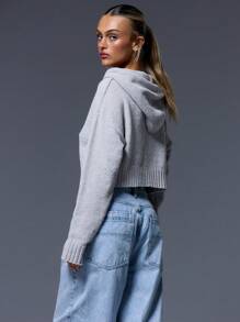 MUSERA 短款宽松针织拉链开衫，春季Y2K 90年代休闲可爱基础款，夏季机场度假返校季冬季日常工作办公室时尚百搭 - 淺灰色 - 查看 3