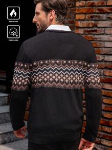 Manfinity Homme Áo len chui đầu dài tay cổ tròn in họa tiết hình học nhiều màu sắc cho nam, đi chơi, chồng - màu đen - Xem 2