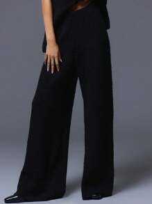 MUSERA Wide Leg Knitted Trousers - Black - View 2