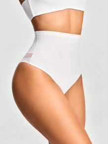 SHAPORA Women's Solid Color Minimalist Stretch Breathable Mesh Contrast High Waist Shaping Leggings - White - View 2