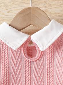 SHEIN Baby Mädchen 2-teiliges Set aus Langarmshirt mit Kontrast-Kragen-Patchwork und Hosen für Frühling/Herbst