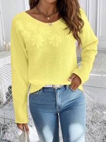 Chiquease 圆领纯色长袖基本款套头衫、休闲装、长袖上衣 - 芥末黃 - 查看 7