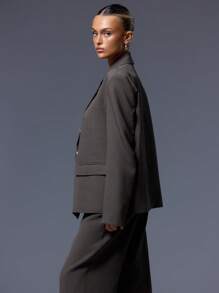 MUSERA 修身宽松西装外套，翻领双排扣，优雅专业，商务休闲，适合度假、秋冬、工作、办公室、约会、外出、返校、婚礼宾客等场合，可爱日常，打造精致胶囊衣橱，绿色春季 - 軍綠色 - 查看 2