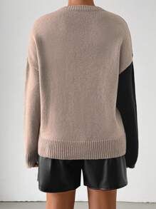 Chiquease Women's Colorblock Round Neck Long Sleeve Casual Pullover Sweater, Knit Pullover Fall Winter - Multicolor - View 2
