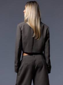 MUSERA Áo blazer dáng ngắn, ve áo xẻ, cài một hàng khuy, thanh lịch, chuyên nghiệp, công sở, thường ngày, đi nghỉ mát, mùa đông, đi làm, văn phòng, người giàu có, hẹn hò, đi chơi, trở lại trường học, dự đám cưới, bộ vest dễ thương, thường ngày, tủ đồ cơ bản, mùa xuân, ngày lễ tình nhân - màu nâu - Xem 3